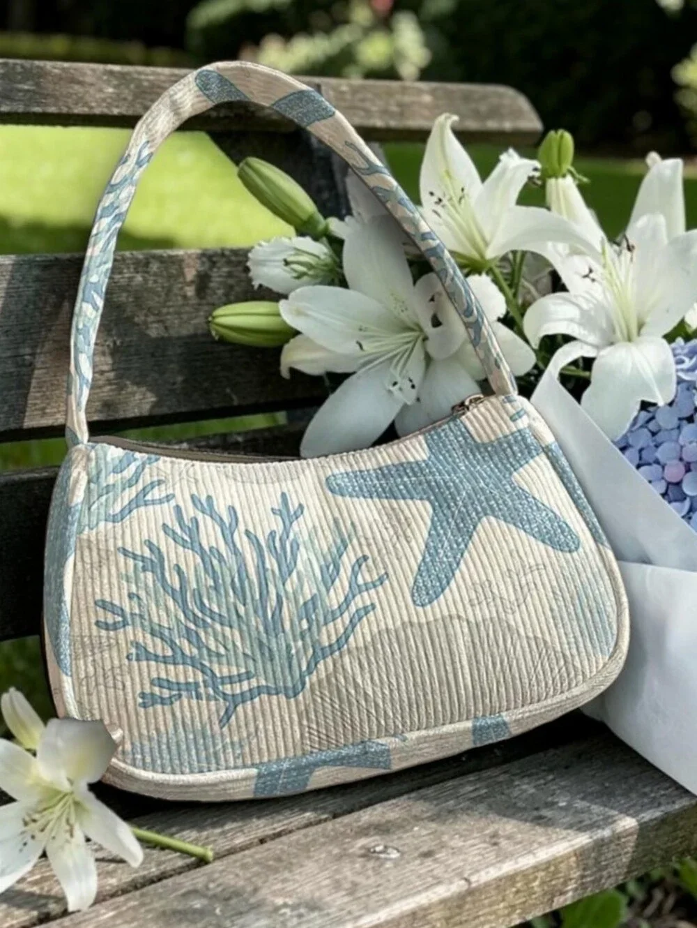 Coastal Starfish And Coral Corduroy Hobo Underarm Shoulder Bag